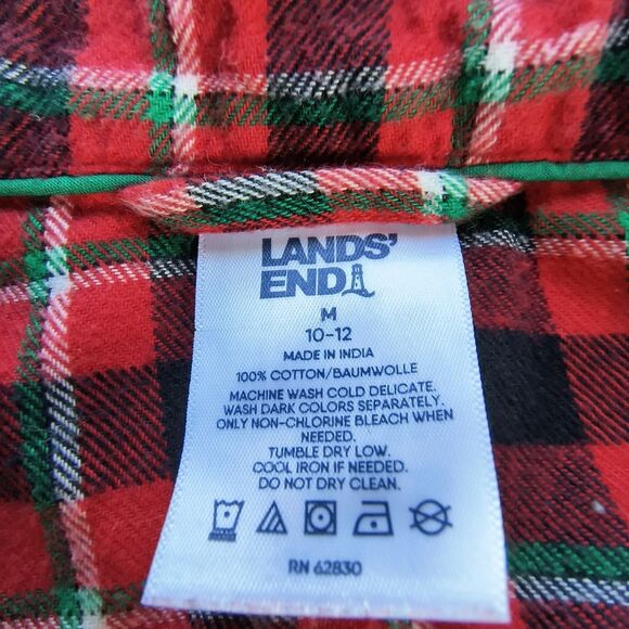 Lands' End Flannel Pajama Set Womens M Red Tartan Plaid Cotton Cozy Pockets - Picture 7 of 16